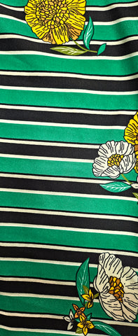 Tela rayas verdes y flores